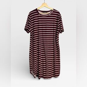 5 for $25🔥Rouge Collection Striped Maroon Shirt Dress 3X